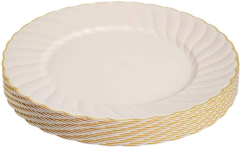 18 Sea Shell with Gold Rim 10" Hard Plastic Plates
