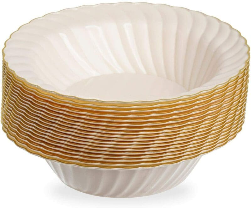 18 Sea Shell with Gold Rim 6 oz Hard Plastic Small Bowls