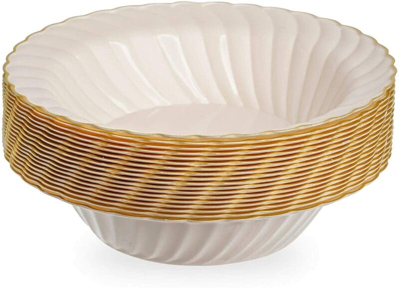 18 Sea Shell with Gold Rim Hard Plastic Soup Bowls