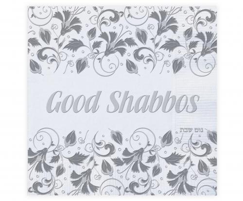 Good Shabbos 20 Silver Embossed Napkins