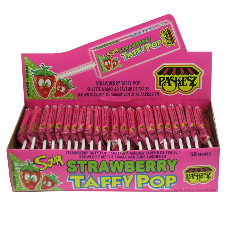 50 Sour Strawberry Taffy Pops