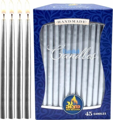 Ner Mitzvah Metallic Silver Chanukah Candles